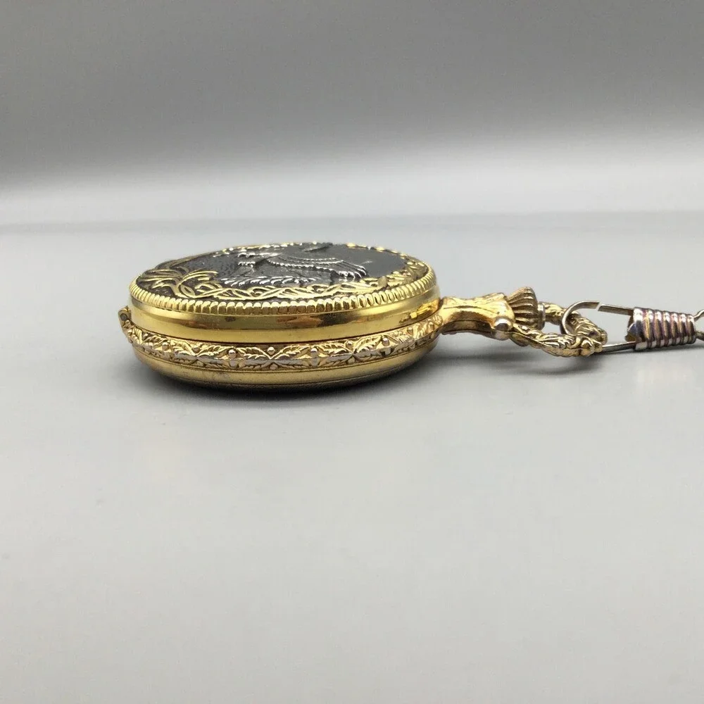 Botany 500 Pocket Watch Men 48mm Silver Gold Tone Eagle Full Hunter New Battery